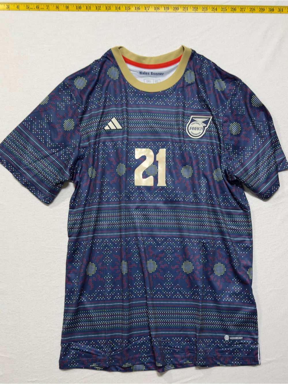 adidas Navy Patterned Soccer Jersey with Gold Trim